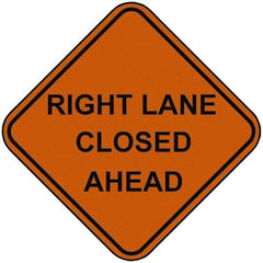 PRO-SAFE - "Right Lane Closed Ahead", 48" Wide x 48" High, Nylon Construction Roadway Signs - Orange, Square, Sign Stand Mount - Apex Tool & Supply