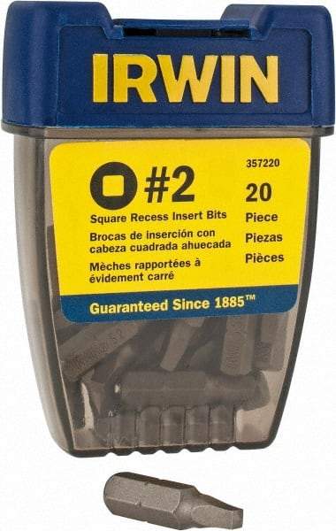 Irwin - 1/4" Drive, #2 Square Recess Screwdriver Bit - 1" OAL - Apex Tool & Supply