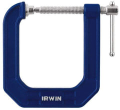 Irwin - Regular-Duty 2" Max Opening, 3-1/2" Throat Depth, Cast Iron Standard C-Clamp - 600 Lb Capacity, 0" Min Opening, Deep Throat - Apex Tool & Supply