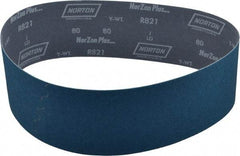Norton - 4" Wide x 36" OAL, 80 Grit, Zirconia Alumina Abrasive Belt - Zirconia Alumina, Medium, Coated, Y Weighted Cloth Backing, Dry, Series R821 - Apex Tool & Supply