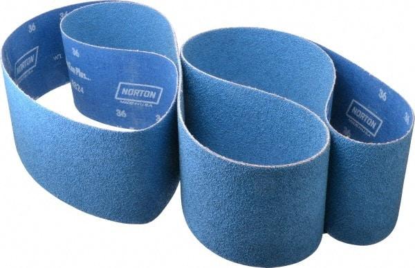 Norton - 4" Wide x 132" OAL, 36 Grit, Zirconia Alumina Abrasive Belt - Zirconia Alumina, Very Coarse, Coated, Y Weighted Cloth Backing, Series R824 - Apex Tool & Supply