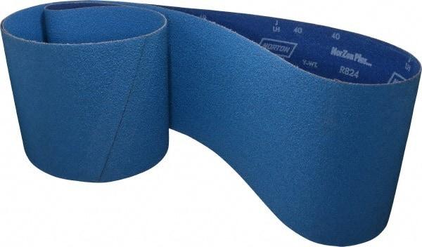 Norton - 8" Wide x 107" OAL, 40 Grit, Zirconia Alumina Abrasive Belt - Zirconia Alumina, Coarse, Coated, Y Weighted Cloth Backing - Apex Tool & Supply