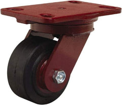 Hamilton - 4" Diam x 2" Wide x 5-5/8" OAH Top Plate Mount Swivel Caster - Rubber Mold on Cast Iron, 300 Lb Capacity, Straight Roller Bearing, 4-1/2 x 6-1/2" Plate - Apex Tool & Supply