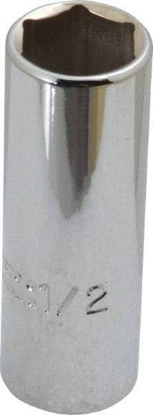 Proto - 1/2", 1/4" Drive, Deep Hand Socket - 6 Points, 2" OAL, Chrome Finish - Apex Tool & Supply