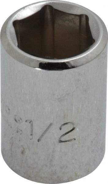 Proto - 1/2", 3/8" Drive, Standard Hand Socket - 6 Points, 1-1/8" OAL, Chrome Finish - Apex Tool & Supply