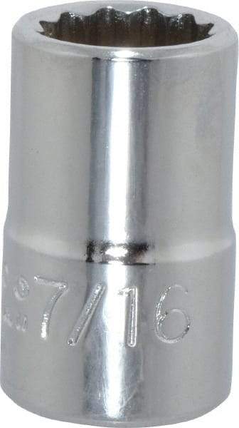 Proto - 7/16", 3/8" Drive, Standard Hand Socket - 12 Points, 1-3/32" OAL, Chrome Finish - Apex Tool & Supply