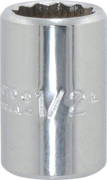 Proto - 1/2", 3/8" Drive, Standard Hand Socket - 12 Points, 1-1/8" OAL, Chrome Finish - Apex Tool & Supply