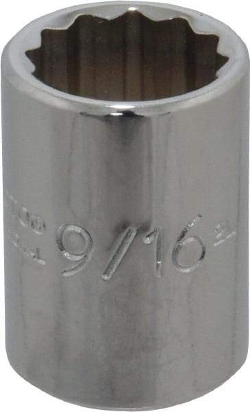 Proto - 9/16", 3/8" Drive, Standard Hand Socket - 12 Points, 1-1/8" OAL, Chrome Finish - Apex Tool & Supply