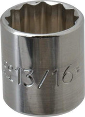 Proto - 13/16", 3/8" Drive, Standard Hand Socket - 12 Points, 1-3/16" OAL, Chrome Finish - Apex Tool & Supply