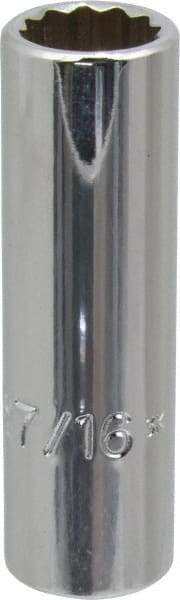 Proto - 7/16", 3/8" Drive, Deep Hand Socket - 12 Points, 2-1/8" OAL, Chrome Finish - Apex Tool & Supply