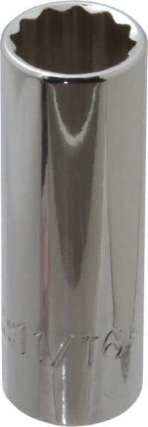 Proto - 11/16", 3/8" Drive, Deep Hand Socket - 12 Points, 2-3/4" OAL, Chrome Finish - Apex Tool & Supply
