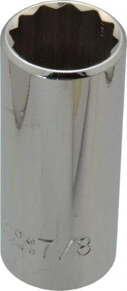 Proto - 7/8", 3/8" Drive, Deep Hand Socket - 12 Points, 2-3/4" OAL, Chrome Vanadium, Chrome Finish - Apex Tool & Supply
