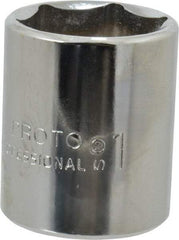 Proto - 1", 1/2" Drive, Standard Hand Socket - 6 Points, 1-9/16" OAL, Chrome Finish - Apex Tool & Supply