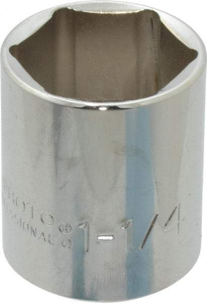 Proto - 1-1/4", 1/2" Drive, Standard Hand Socket - 6 Points, 1-55/64" OAL, Chrome Finish - Apex Tool & Supply