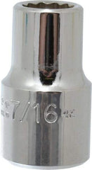 Proto - 7/16", 1/2" Drive, Standard Hand Socket - 12 Points, 1-31/64" OAL, Chrome Vanadium, Chrome Finish - Apex Tool & Supply