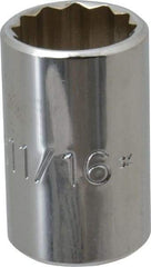 Proto - 11/16", 1/2" Drive, Standard Hand Socket - 12 Points, 1-1/2" OAL, Chrome Vanadium, Chrome Finish - Apex Tool & Supply