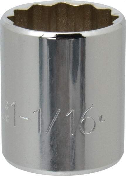 Proto - 1-1/16", 1/2" Drive, Standard Hand Socket - 12 Points, 1-5/8" OAL, Chrome Finish - Apex Tool & Supply