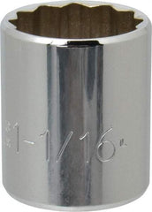 Proto - 1-1/16", 1/2" Drive, Standard Hand Socket - 12 Points, 1-5/8" OAL, Chrome Finish - Apex Tool & Supply