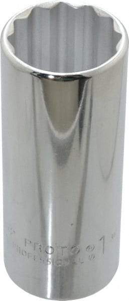 Proto - 1", 1/2" Drive, Deep Hand Socket - 12 Points, 3-1/4" OAL, Chrome Finish - Apex Tool & Supply