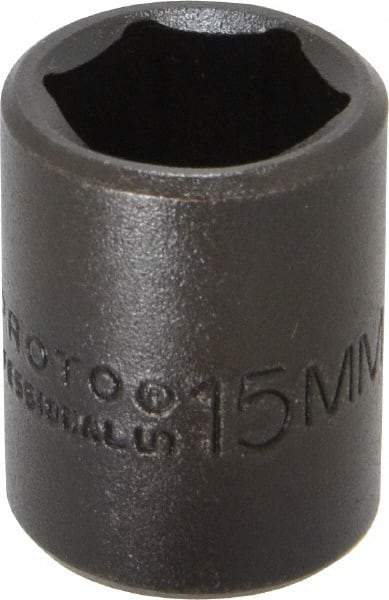 Proto - 3/8" Drive 15mm Standard Impact Socket - 6 Points, 1-3/32" OAL - Apex Tool & Supply