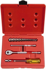 Proto - 17 Piece 1/4" Drive Socket Set - 6 Points, 4mm to 14mm Range, Metric Measurement Standard - Apex Tool & Supply