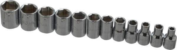 Proto - 12 Piece 1/4" Drive Socket Set - 6 Points, 4mm to 14mm Range, Metric Measurement Standard - Apex Tool & Supply