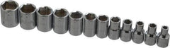 Proto - 12 Piece 1/4" Drive Socket Set - 6 Points, 4mm to 14mm Range, Metric Measurement Standard - Apex Tool & Supply