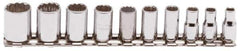 Proto - 10 Piece 1/4" Drive Socket Set - 12 Points, 3/16" to 9/16" Range, Inch Measurement Standard - Apex Tool & Supply