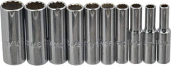 Proto - 10 Piece 1/4" Drive Deep Well Socket Set - 12 Points, 3/16" to 9/16" Range, Inch Measurement Standard - Apex Tool & Supply