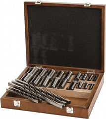 Value Collection - 30 Piece, 1/8 to 3/8" Keyway Width, Style B & C Keyway Broach Set - Bright Finish High Speed Steel Broach, Collared Bushing, 1/2 to 1-9/16" Bushing Diam - Apex Tool & Supply