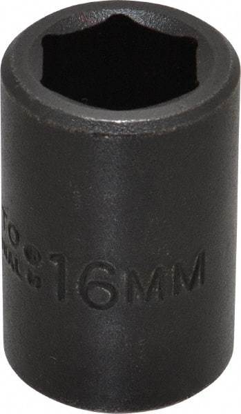 Proto - 1/2" Drive 16mm Standard Impact Socket - 6 Points, 1-1/2" OAL - Apex Tool & Supply