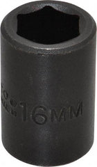 Proto - 1/2" Drive 16mm Standard Impact Socket - 6 Points, 1-1/2" OAL - Apex Tool & Supply