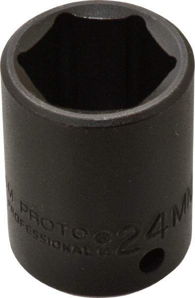 Proto - 1/2" Drive 24mm Standard Impact Socket - 6 Points, 1-39/64" OAL - Apex Tool & Supply