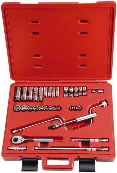 Proto - 33 Piece 3/8" Drive Socket Set - 6, 8, 12 Points, 1/4" to 7/8" Range, Inch Measurement Standard - Apex Tool & Supply