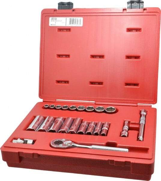 Proto - 22 Piece 3/8" Drive Socket Set - 6 Points, 3/8" to 7/8" Range, Inch Measurement Standard - Apex Tool & Supply