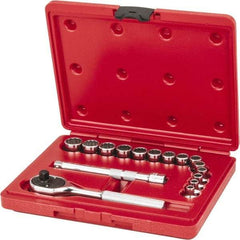Proto - 16 Piece 3/8" Drive Socket Set - 12 Points, 6mm to 19mm Range, Metric Measurement Standard - Apex Tool & Supply