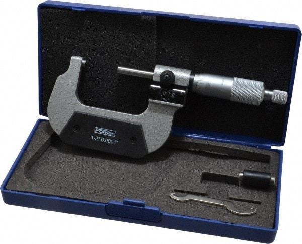 Fowler - 1 to 2" Range, 0.0001" Graduation, Mechanical Outside Micrometer - Ratchet Stop Thimble, Accurate to 0.00016", Digital Counter - Apex Tool & Supply