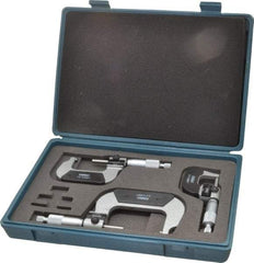 Fowler - 0 to 3" Range, 3 Piece Mechanical Outside Micrometer Set - 0.0001" Graduation, 0.00005 (0 to 1), 0.00016 (1 to 3)" Accuracy, Ratchet Stop Thimble, Carbide Tipped Face - Apex Tool & Supply