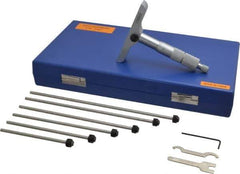 Fowler - 0 to 6" Range, 6 Rod, Satin Chrome Finish Mechanical Depth Micrometer - Ratchet Stop Thimble, 4" Base Length, 0.001" Graduation, 0.176" Rod Diam - Apex Tool & Supply