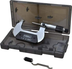 Fowler - 1 to 2" Range, 0.0001" Graduation, Mechanical Outside Micrometer - Ratchet-Friction Thimble, Accurate to 0.0001" - Apex Tool & Supply