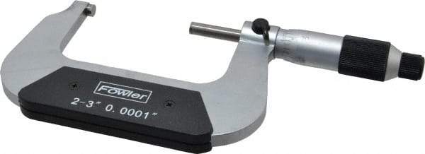 Fowler - 2 to 3" Range, 0.0001" Graduation, Mechanical Outside Micrometer - Ratchet-Friction Thimble, Accurate to 0.0002" - Apex Tool & Supply