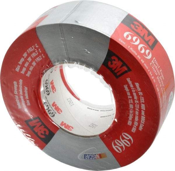 3M - 2" x 55m Silver Duct Tape - 10.7 mil, Rubber Adhesive, Polyethylene Film Backing, 32 Lb/ln Tensile Strength, 200°F Max, Series 6969 - Apex Tool & Supply