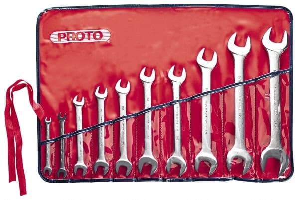 Proto - 10 Piece, 1/4" x 5/16" to 1-1/16" x 1-1/8", Open End Wrench Set - Inch Measurement Standard, Satin Finish, Comes in Nylon Roll - Apex Tool & Supply