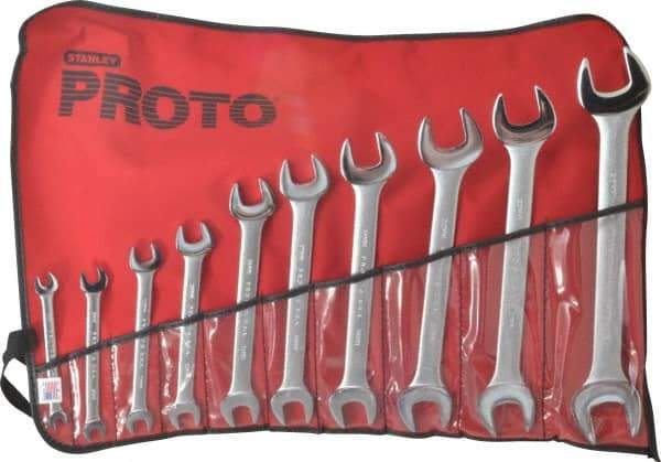 Proto - 10 Piece, 6mm x 7mm to 24mm x 26mm, Open End Wrench Set - Metric Measurement Standard, Satin Finish, Comes in Nylon Roll - Apex Tool & Supply