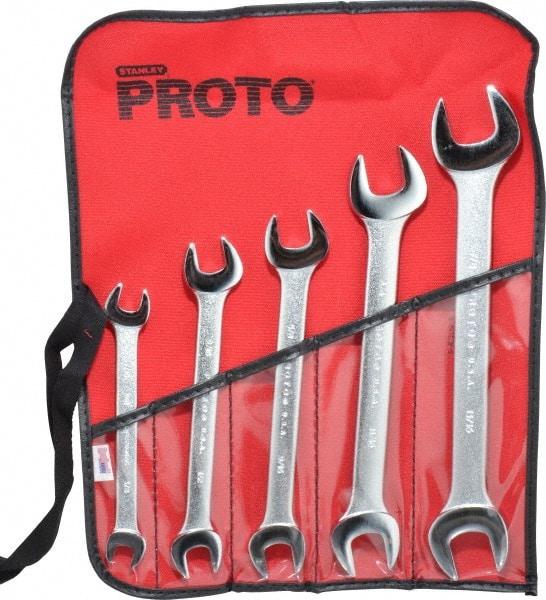 Proto - 5 Piece, 3/8" x 7/16" to 13/16" x 7/8", Open End Wrench Set - Inch Measurement Standard, Satin Finish, Comes in Nylon Roll - Apex Tool & Supply