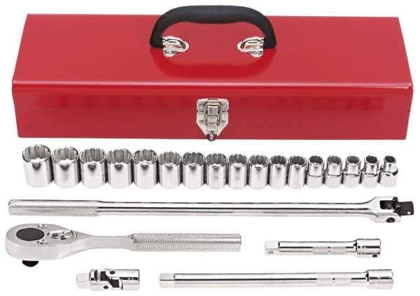 Proto - 22 Piece 1/2" Drive Socket Set - 12 Points, 10mm to 26mm Range, Metric Measurement Standard - Apex Tool & Supply