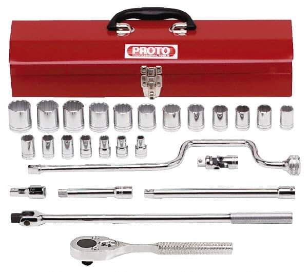 Proto - 26 Piece 1/2" Drive Socket Set - 12 Points, 3/8" to 1-1/4" Range, Inch Measurement Standard - Apex Tool & Supply