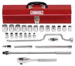 Proto - 26 Piece 1/2" Drive Socket Set - 12 Points, 3/8" to 1-1/4" Range, Inch Measurement Standard - Apex Tool & Supply