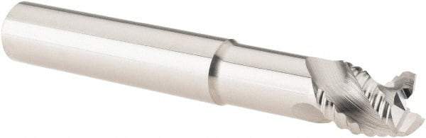 Iscar - 1/2" Diam, Coarse Pitch, 1/2" LOC, 3 Flute Solid Carbide 0.008" Corner Radius Roughing End Mill - Uncoated, 3-1/2" OAL, 1/2" Shank Diam, Single End, Centercutting, 45° Helix - Apex Tool & Supply