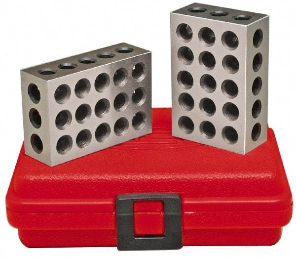 SPI - 0.0003 Squareness Per Inch, Hardened Steel, 2-3-4 Block with 23 Hole Setup Block - 3/8 - 16 Inch Tapped Hole Size, 55-60 Rc Hardness, Sold As Matched Pair - Apex Tool & Supply